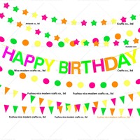 Guirlande de Bannière d'Anniversaire Florale Fluorescente 4m, Drapeaux de Fête en Papier, Découpes Étoiles et Cercles, Ruban Décoratif pour Fond de Scène
