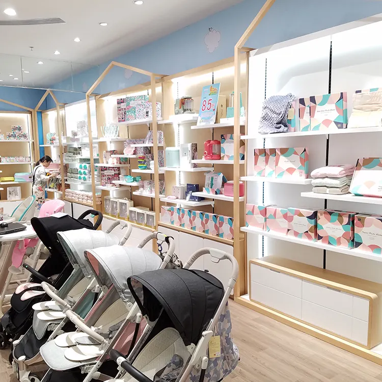 Estante de exhibición de productos para bebés, estante de ropa de tienda de colección de artículos para niños