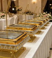 Plat de service de luxe en acier inoxydable doré 9L, chauffe-plat professionnel à alcool pour buffet, équipement de cuisine commercial, chauffe-aliments élégant