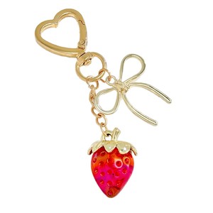 Lindo Llavero de Corazón con Lazo de Fresa, Colgante de Resina Brillante, Mini Broche de Langosta Dorado, Adorno para Bolso, Joyería de Moda para Mujer, Regalo de Cumpleaños - Product Image 5