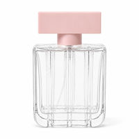 Botol Parfum Kaca Persegi 100ml Motif Garis Vertikal Wadah Aroma Bening Tutup Pink Kemasan Logo Kustom