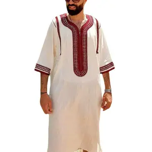 Casual youth middle sleeve Muslim robes Thobe kaftan dresses islamic jubba clothing kurta for men designs