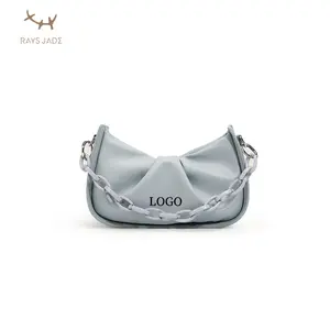 Frauen leichte Farbe plissiert Mini-Gruß-Handtasche Leder falte Element Geldbörse mit Kette damen stilvolle Handtasche