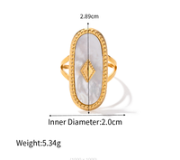 Bague en acier inoxydable plaqué or 18 carats avec nacre blanche, bague signet rectangulaire, bijoux de mode pour femmes, vente en gros