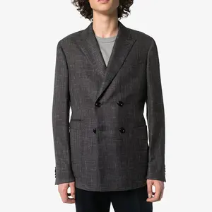 Fashion New Arrival Luxury Custom Logo Oversize Grey Lapel Long Sleeve Double-breasted Blazer Casual Men's Suit Jacket