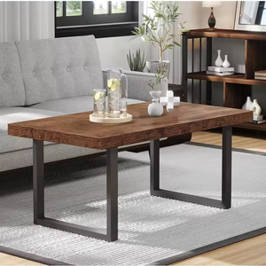 Tavolino da Caffè Rustico Industriale LIWEI con Piano in Legno Spesso e Gambe in Metallo per Sala Ricevimenti e Area Relax - Product Image 4