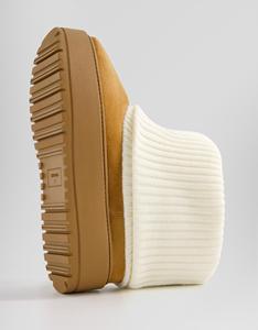 Stivaletti da Donna alla Caviglia in Camoscio Color Cuoio Direttamente dalla Fabbrica con Polsino in Maglia Bianco Fodera in Pelliccia Sintetica Plateau Chiusura Slip-On Autunnali Logo Personalizzato Ingrosso - Product Image 4