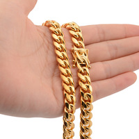 Ensemble Bijoux Maille Cubaine Remplie d'Or en Acier Inoxydable 316L, Chaînes pour Hommes en Acier Inoxydable Plaqué Or 18K 22 Carats, 20 mm 1,3 cm