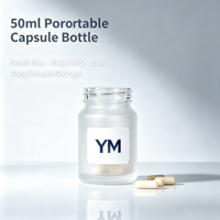 Vente en gros de flacons en verre givré mat de 50 ml pour médicaments, flacons de stockage de capsules de vitamines, couvercles en verre or, argent, bleu, personnalisables gratuitement