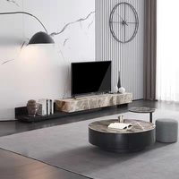 Rundes Couchtisch-Set in moderner Größe mit Hocker, hölzerne Felsplatte einziehbarer Marmor-Coffee-Tisch Fernsehschrank