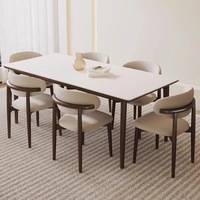 Table à manger assemblée en bois massif avec plateau en pierre de frêne, 4 places, design rectangulaire moderne et minimaliste, fonction plaque à induction, pour villa