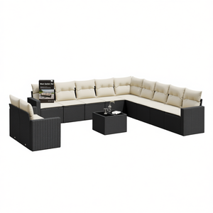 Conjunto de Sofás de Jardín Negros de Ratán, Muebles de Exterior con Capacidad para Más de 10 Personas, Resistentes a la Intemperie, Diseño Contemporáneo - Product Image 1