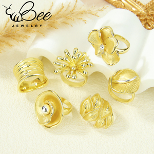 Anillos de Moda 2026, Anillos Cerrados de Cobre Chapado en Oro de 14k con Flores, Joyería de Diseño Único con Forma Geométrica para Chicas - Product Image 6