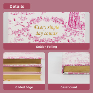 Diario Económico Personalizado con Cubierta de Cuero PU Floral Rosa, Bordes Dorados, Ilustraciones Antiguas, Marcapáginas y Bolsillo - Product Image 2