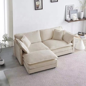Sofá en Forma de L de Tela de Felpa Beige con Chaise Longue a la Derecha, Modular, Asientos Profundos, Cojines Cómodos <span class=keywords><strong>para</strong></span> Sala de Estar Pequeña, Estilo Minimalista - Product Image 2