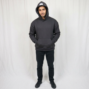 Sudadera con Capucha para Hombre, de Forro Polar, Color Sólido, Corte Regular, Estilo Casual, Sudadera Negra de Algodón, Estilo Otoñal, Deportiva - Product Image 1