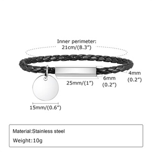 Bracelets haut de gamme personnalisés en acier inoxydable plaqué or avec pendentif rond vierge et breloque barre - Product Image 6