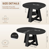Ensemble de table à manger ronde extensible moderne avec rangement dissimulé, chaises rembourrées, bois massif, assemblé pour usage hôtelier