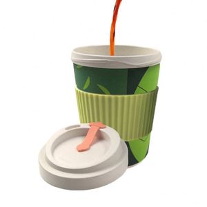 Eco Friendly Coffee <b>Beige</b> Color Biodegradable Bamboo Fiber Reusable Drink Cup With Logo - Product Image 3