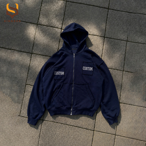 Wholesale Men's Heavyweight Zip Up Hoodie Oversized Streetwear Sweatshirt Custom Patch Pocket Design Casual Hoodie for Men - Product Image 1