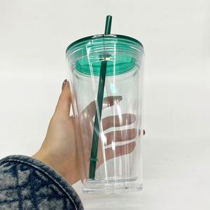 Vaso de acrílico de doble pared con purpurina efecto globo de nieve de 16oz y 24oz para café helado, con asa y orificio preperforado - Product Image 2