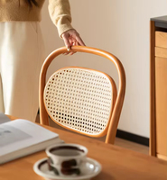 Chaise de salle à manger traditionnelle en bois massif avec dossier en rotin, style américain, pour la maison, les restaurants et les hôtels