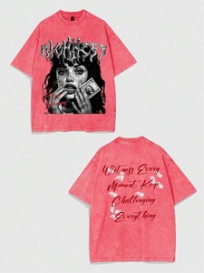 เสื้อยืดโอเวอร์ไซส์ผู้ชาย พิมพ์ลายภาพบุคคล สไตล์สตรีท แขนสั้น คอกลม ผ้าคอตตอนเจอร์ซีย์ - Product Image 4