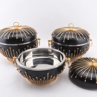 Grand ensemble de plats de service pour mariage 3.5L 4.5L 5.5L avec couvercles de luxe en forme de cage à oiseaux dorée, pour douches nuptiales, réceptions de mariage et dîners