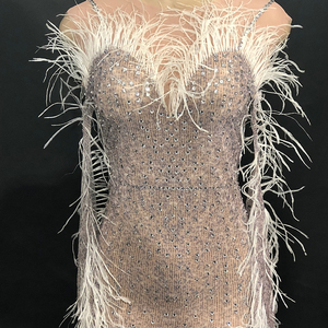 NOVANCE Y1614 Amazons meilleure vente, haut tubulaire de <span class=keywords><strong>cheveux</strong></span> d'autruche élégant, Sexy fente haute diamants brillants longue robe uniforme de bal de luxe - Product Image 2