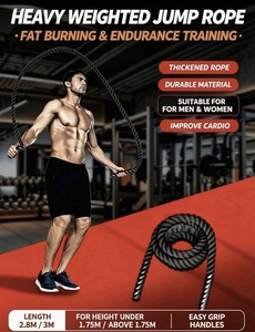 Corde à sauter lestée 2,8 m/3 m, corde de combat épaissie pour la combustion des graisses, l'entraînement cardio et la musculation, hommes et femmes, logo personnalisé disponible - Product Image 1