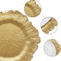Assiettes de présentation en plastique doré de 13 pouces pour dîner, mariage, fête, décoration, bord festonné métallique, assiettes en plastique