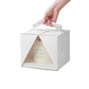 Custom 6 inch, 8 inch transparent window square birthday cake box with ribbon