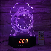 Nouveauté article de décoration d'intérieur grande horloge Base veilleuse 7 couleurs LED lampes acryliques multifonctions