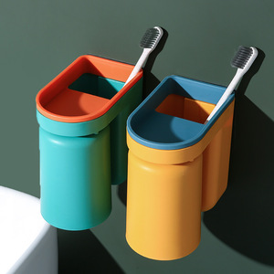 Soporte para cepillos de dientes, taza de almacenamiento montada en la pared con contenedor de enjuague bucal para uso en el baño, fácil de limpiar - Product Image 3