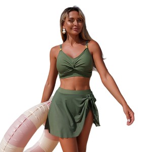 Conjunto de Bikini de Dos Piezas para Mujer, Cintura Alta, Diseño Cruzado, Halter, Traje de Baño, Color Sólido, Negro, Verde Militar, Azul Rey - Product Image 5