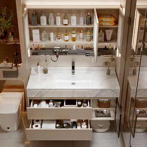 Meuble-lavabo de salle de bain moderne de luxe avec miroir intelligent, résistant à l'eau, éco-responsable, vasque en céramique, armoire en PVC et lavabo WC - Product Image 5