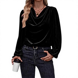 Nueva Blusa de Cuello Alto de Terciopelo con Empalmes Estilo Europeo, Americano y Coreano para <span class=keywords><strong>Mujer</strong></span>, Colección Otoño/Invierno 2025, Ideal para Plataformas de Venta Transfronterizas como <span class=keywords><strong>Wish</strong></span> - Product Image 1