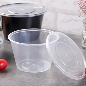 Clear redondo microondas plástico comida recipiente com tampa tirar bento descartável PP refeição prep lancheira