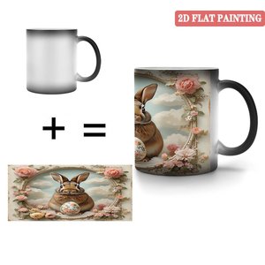 Frosted Black <b>Ceramic</b> Mug 11oz Heat Activated <b>Cup</b> With Rabbit Art Design - Product Image 4