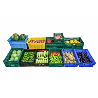 Panier de stockage empilable en plastique pour légumes et fruits, avec poignée métallique et design en maille, idéal pour la logistique agricole