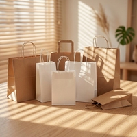 Sac cadeau personnalisé pour les fêtes, en papier kraft robuste avec poignée torsadée en coton, motif géométrique en feuille d'argent