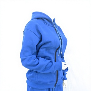 Sudadera con capucha oversize azul real estilo streetwear, diseño personalizado, forro polar grueso, 100% algodón orgánico, antiarrugas, con cremallera, marca privada, para mujer - Product Image 1