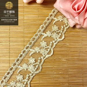 LEIXUSI - Ribete de encaje de malla dorada de 3.5 cm, puño de tul <span class=keywords><strong>transparente</strong></span> negro para accesorios de prendas victorianas - Product Image 5