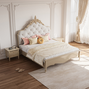 <span class=keywords><strong>Lit</strong></span> capitonné en bois massif de style français personnalisable pour projets hôteliers/appartements - Taille King avec cadre sculpté, OEM/ODM - Product Image 5