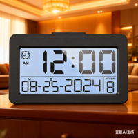 Jam Alarm Digital hitam ramping, Jam Alarm Digital dengan tampilan tanggal dan Minggu-jam lampu latar kompak, jam Desktop multifungsi untuk ruang tamu