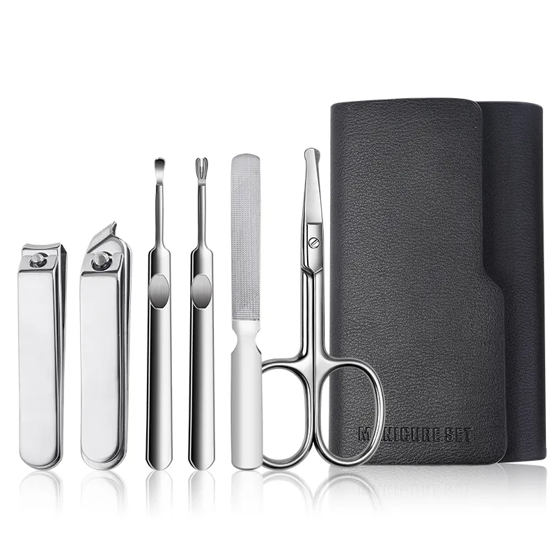 Commercio all'ingrosso professionale 6 in 1 Set Manicure di alta qualità in acciaio inox Nail Clipper set con il sacchetto PU Kit di strumenti per la cura delle unghie