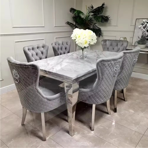 Ensemble <span class=keywords><strong>de</strong></span> <span class=keywords><strong>salle</strong></span> à <span class=keywords><strong>manger</strong></span> en métal Runwood, cadre argenté, plateau en marbre, table <span class=keywords><strong>de</strong></span> <span class=keywords><strong>salle</strong></span> à <span class=keywords><strong>manger</strong></span> avec 6, <span class=keywords><strong>8</strong></span> ou 10 chaises, mobilier <span class=keywords><strong>de</strong></span> luxe pour cuisine et restaurant - Product Image 5