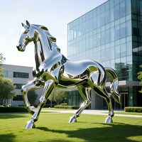 Escultura de Caballo de Acero Inoxidable de Tamaño Real para Exteriores, Estatua de Animal Metálica con Superficie de Espejo 8K para Parque, Patio, Edificio Corporativo