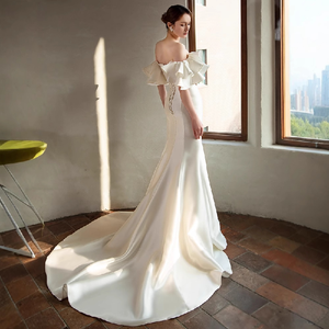 <span class=keywords><strong>Robe</strong></span> <span class=keywords><strong>de</strong></span> <span class=keywords><strong>mariée</strong></span> rétro en satin léger, épaules dénudées, coupe ajustée, élégante et simple, avec traîne, personnalisable - Product Image 4