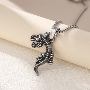 HB580 Nuevo Modelo 2026, Collar con Colgante de Cocodrilo, Cadena de Acero Inoxidable Dorada, <span class=keywords><strong>Negra</strong></span> y Plateada, Moderna y Sencilla para Hombre - Product Image 2